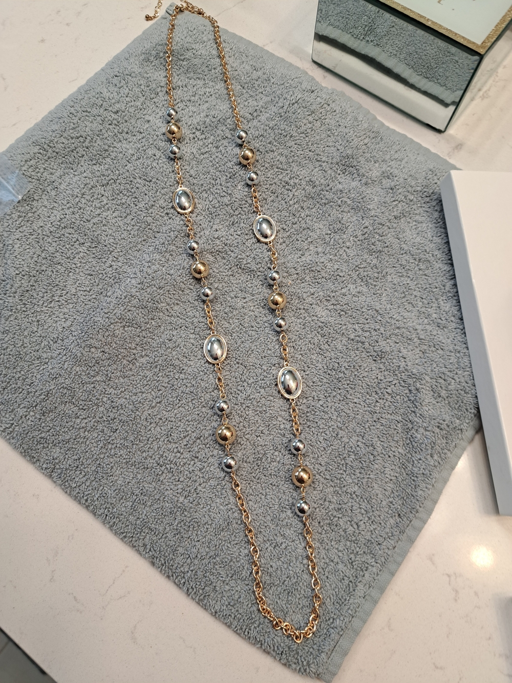 Dilkards Brand Two-Tone Gold and Silver Beaded Long Necklace&Matching Earrings